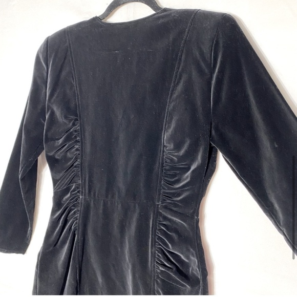 Vintage Encore Black Velvet Ling Sleeve Bodycon Mini Dress With Shoulder Pads M - Picture 6 of 16